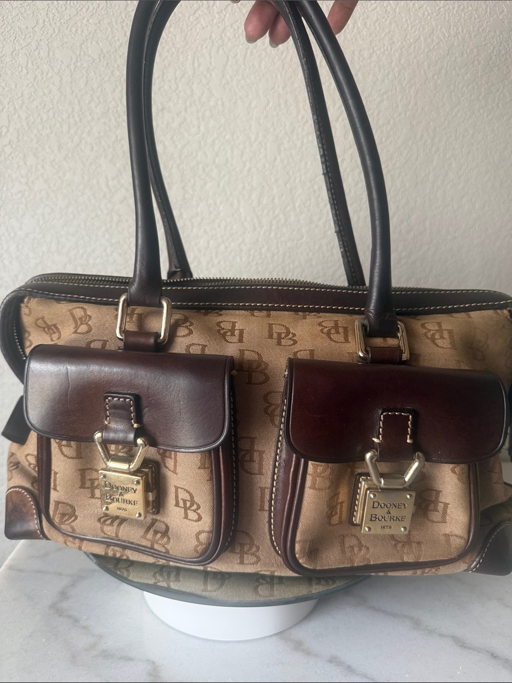 Dooney & Bourke Tan and Dark Brown Signature Shoulder Bag